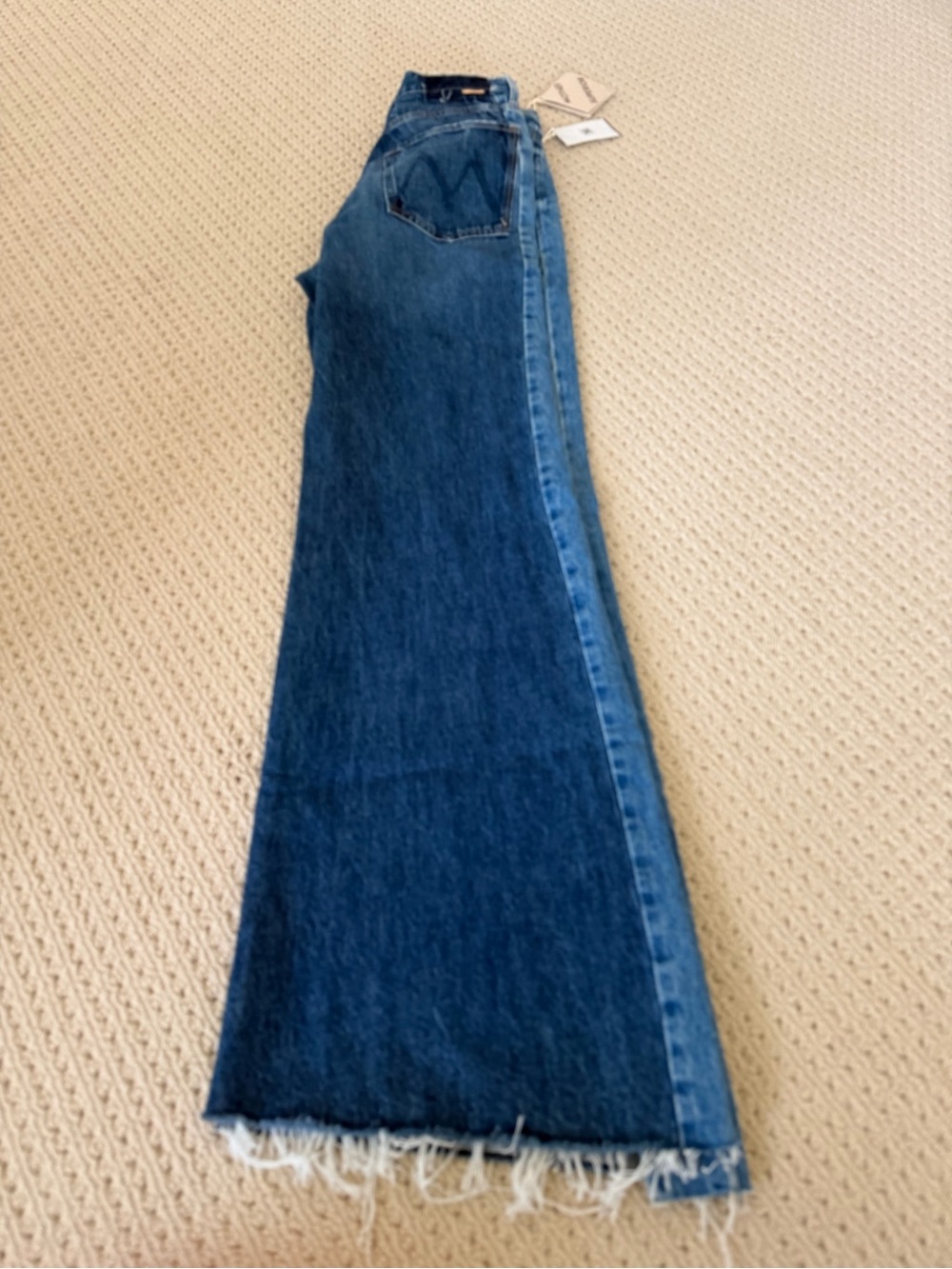 MOTHER Two-Tone Wide Leg Jeans — Dark & Light Blue - Picture 2 of 3
